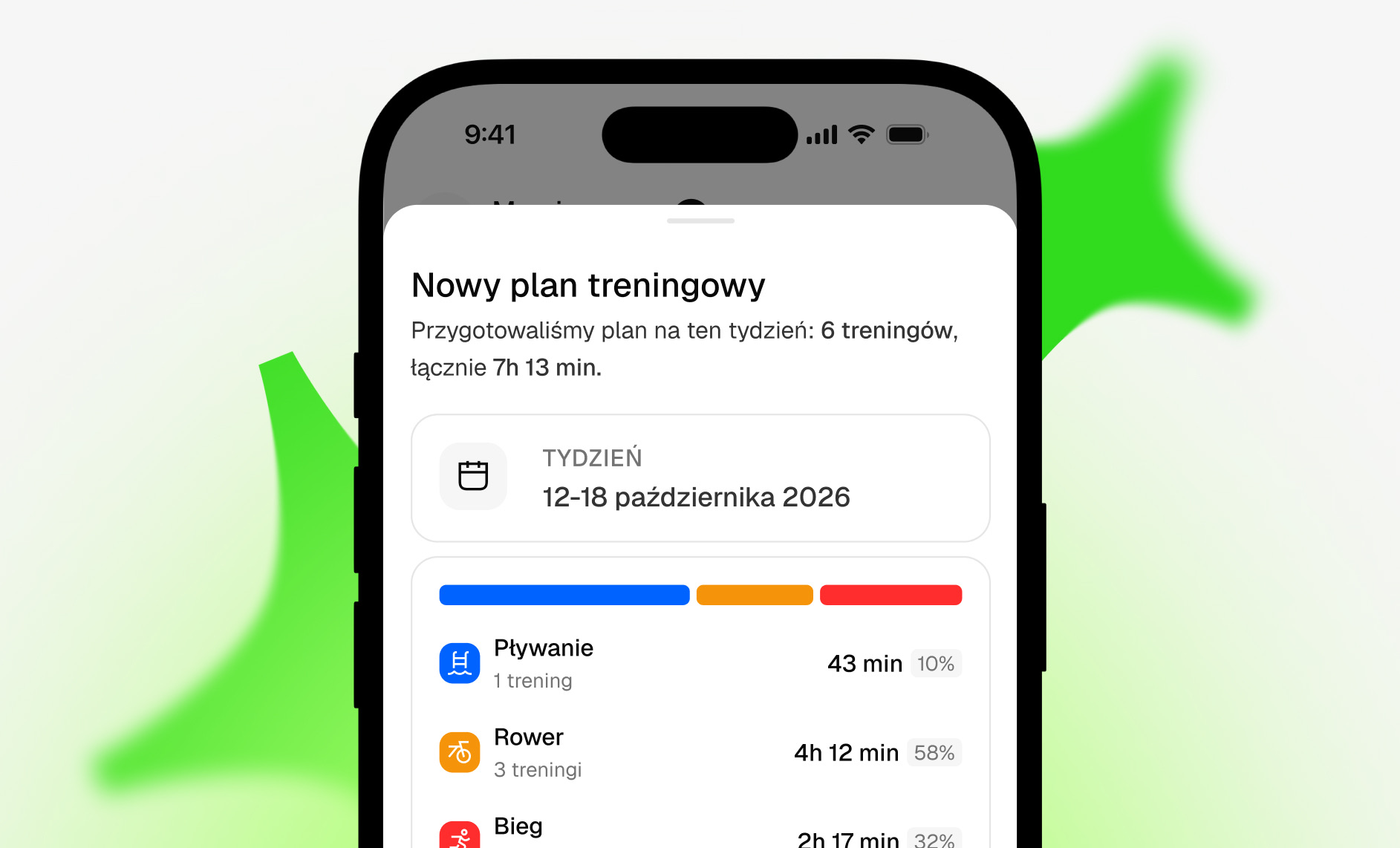 Ekran aplikacji Trenago z nowym planem treningowym na tydzień 12-18 października 2026